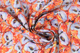 Swirled swatch woodland themed fabric in stacked owls (grey/orange/black drawn owls collage yellow eyes)