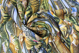 Swirled swatch Stacked fabric (tightly packed/stacked collage of full colour lake fish in various styles)
