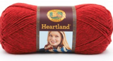Ball of Lion Brand Heartland in colourway Redwood (heathered bright red)