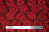 Flat swatch Mono Red fabric (collaged realistic look sunflowers allover in monochromatic red shade)