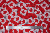 Flat swatch tossed flags fabric (illustrative collaged Canadian flags tossed allover with grey in spaces)
