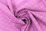 Swirled swatch pink fret fabric (pale medium rose pink with dark pink geometric outline pattern with linked/hexagon/honey comb style print allover)