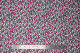 Flat swatch grey scales fabric (scalloped/scales pattern throughout in white, greys, dark pink colourway)