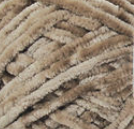 Swatch of Bernat Velvet yarn in shade mushroom (light brown/pale beige)