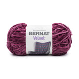 Ball of Bernat Velvet yarn in shade Burgundy Plum (deep pinky purple/fuchsia)
