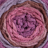 Dusty Rose (pinks, mauve, lavender, peach, and brown) swatch of Bernat Blanket Ombre