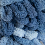 Denim Blues (denim to pastel blue shades) swatch of Bernat Alize Blanket EZ looped yarn