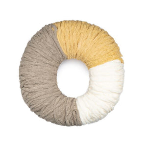 Blanket O'Go yarn ball in colourway Milk and Honey (off white, greige and yellow sections) in packaging