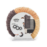 Blanket O'Go yarn ball in colourway Copper Coins (pale yellow, pale peach, pale dark brown sections) in packaging