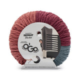 Blanket O'Go yarn ball in colourway Winter Berry (peach pink, magenta, pale blue grey sections) in packaging
