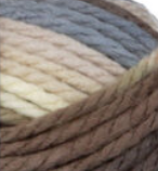 Swatch of Bernat Softee Chunky ombre yarn in shade nature's way ombre (cream, beige, tan, brown, pale blue colourway)