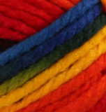 Swatch of Bernat Softee Chunky ombre yarn in shade school yard ombre (bright rainbow colours)