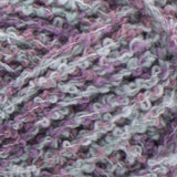 Swatch of Bernat Tweedie yarn in shade fresh lilacs (white/light to dark purple colourway with tweed like texture)
