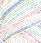 Pretty Pastels Ombre (white, pale pink, light yellow, mid blue, pale green) variegated swatch of Bernat Handicrafter Cotton