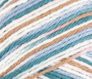 By the Sea (teal, white, sandy brown) variegated swatch of Bernat Handicrafter Cotton