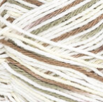 Wooded Moss (olive green, brown, pale yellow, white) variegated swatch of Bernat Handicrafter Cotton