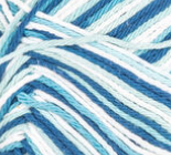 Hippi Ombre (teal, light blue, white) variegated swatch of Bernat Handicrafter Cotton