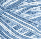 Faded Denim (white, denim blue, light denim blue) variegated swatch of Bernat Handicrafter Cotton