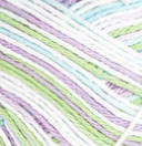Lavender Ice (white, light purple, light spring green, light turquoise) variegated swatch of Bernat Handicrafter Cotton