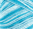 Swimming Pool (bright tropical blue, light blue, white) variegated swatch of Bernat Handicrafter Cotton