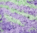 Swatch of Bernat Pipsqueak bulky snuggly texture yarn in shade pixie pow (medium purple and pale green colourway)