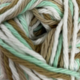 Surf and sand (grey, tan, olive, turquoise colourway) variegated swatch of Bernat Handicrafter Cotton