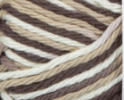 Chocolate Ombre (rich brown, tan, white) variegated swatch of Bernat Handicrafter Cotton