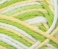 Green Dream (spring green, yellow, white) variegated swatch of Bernat Handicrafter Cotton