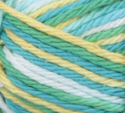 Mod Ombre (yellow, turquoise, mid green, white) variegated swatch of Bernat Handicrafter Cotton