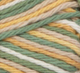 Country Sage Ombre (gold, tan, sage green, off white) variegated swatch of Bernat Handicrafter Cotton