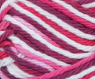 Love (burgundy, white, mid pink, bright pink, light pink) variegated swatch of Bernat Handicrafter Cotton