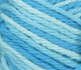 Swimming Pool (mid blue, light blue, pale blue) variegated swatch of Bernat Handicrafter Cotton