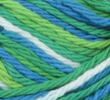 Emerald Energy (bright green, spring green, bright blue, white) variegated swatch of Bernat Handicrafter Cotton