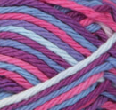 Purple Perk Ombre (bright purple, bright pink, light blue, light indigo, white) variegated swatch of Bernat Handicrafter Cotton