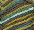 Rickrack Ombre (sage green, gold, mid brown, pale blue) variegated swatch of Bernat Handicrafter Cotton