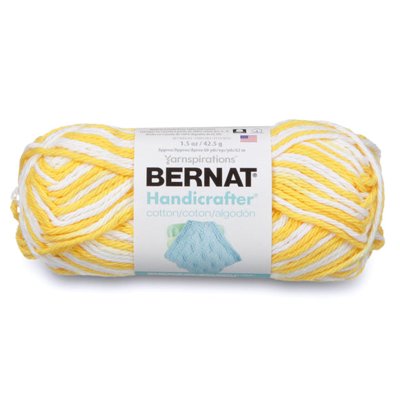 Small ball (42.5g) of variegated Bernat Handicrafter Cotton in colourway Lemon Swirl (bright yellow and white)