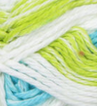Mod Stripes (spring green, white, turquoise) swatch of Bernat Handicrafter Cotton Stripes