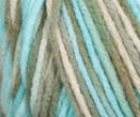 Swatch of Bernat Super Value yarn in shade Sea Taupe (pale pink, light aqua, taupe colourway)