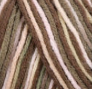 Swatch of Bernat Super Value yarn in shade Pink Taupe (pale pink, taupe, brown colourway)