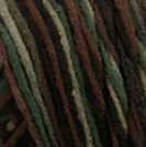 Swatch of Bernat Super Value yarn in shade Renegade (pale green, olive green, forest green, brown, black colourway)