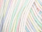 Swatch of Bernat Super Value yarn in shade Twinkle (white, pastel yellow/pink/blue/purple colourway)