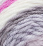 Swatch of Bernat Pop! yarn in shade cosmic (white, pale light to medium purple ombre colourway)