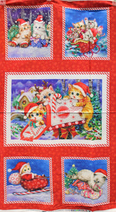 Group swatch Kitten Christmas themed fabrics in various styles/colours