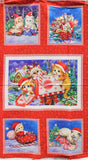 Full panel swatch - Mailbox Panel (24" x 45") (red rectangular panel with subtle stars background, 5 candy cane bordered kitten graphics with christmas themed kittens in various styles/poses: sleigh, under tree, etc.)