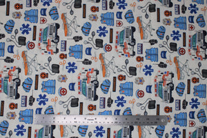 Group swatch assorted medical/doctor themed printed fabrics in various styles/colours