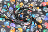 Swirled swatch helmets black fabric (black fabric with small tossed football helmets in full colour, various colours)