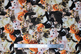 Flat swatch Stacked Kitties fabric (collaged kittens in various colourings allover)