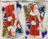 Full panel swatch Santa Stocking (Panel 35" x 45") (dark blue base stocking with large Santa character holding large green toy bag over shoulder overflowing)