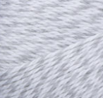 Swatch of Bernat Softee Baby yarn in shade grey marl (white/light grey twisted yarn)