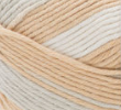 Swatch of Bernat Softee Baby Cotton yarn in shade beach baby varg (white, beige, pale coral colourway)